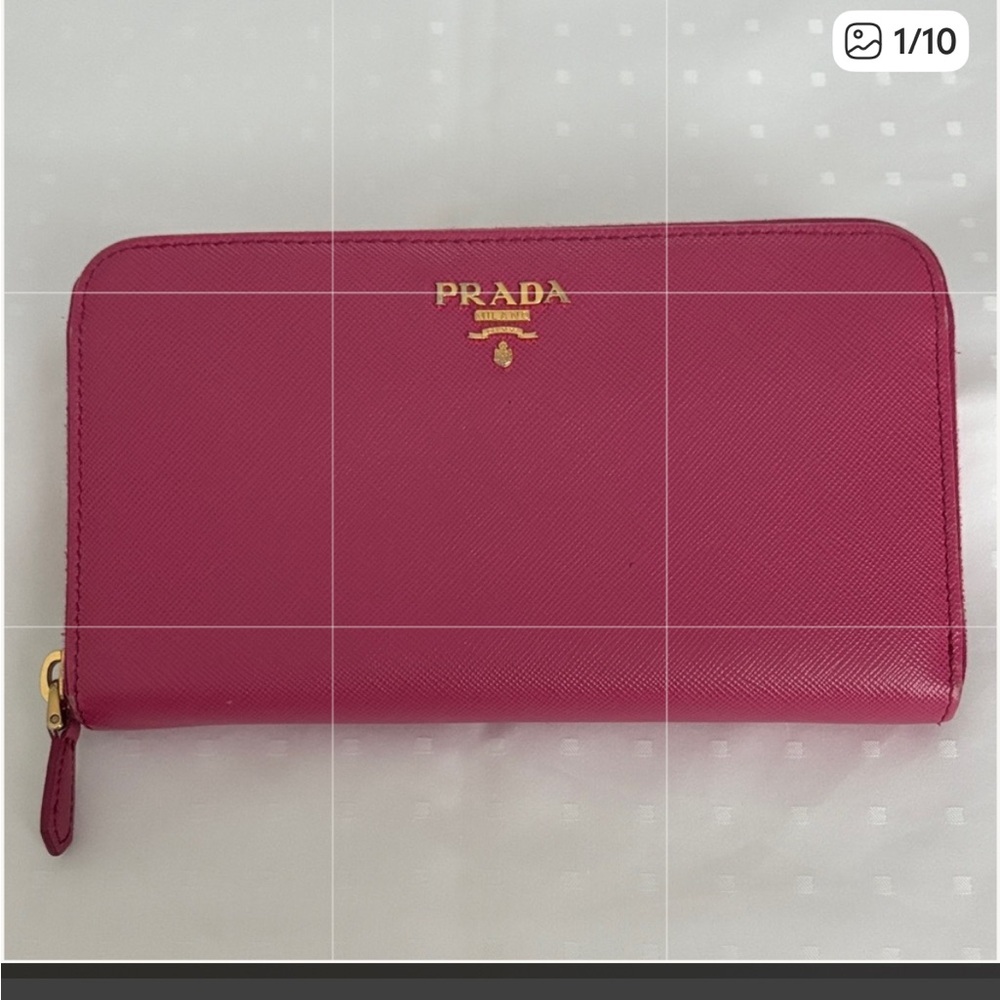 Prada Fuchsia Saffiano Leather Wallet zip around wallet..